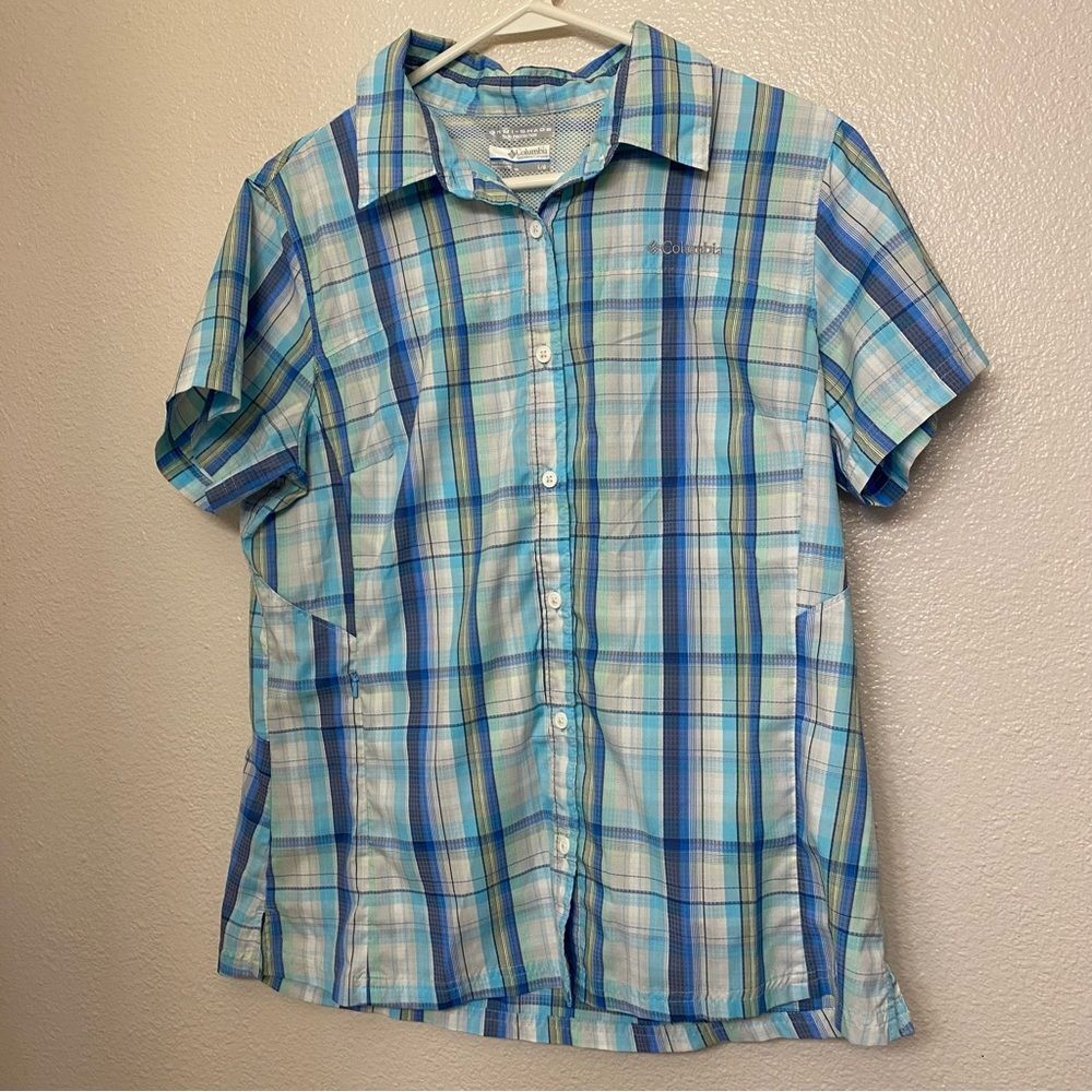Columbia omni shade Short Sleeve striped hiking fishing outdoors shirt L
